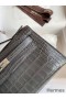 Hermes Kelly Pochette Handmade Bag In Graphite Matte Alligator Leather