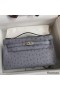 Hermes Kelly Pochette Handmade Bag In Gris Agate Ostrich Leather