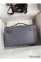 Hermes Kelly Pochette Handmade Bag In Gris Agate Ostrich Leather