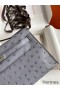 Hermes Kelly Pochette Handmade Bag In Gris Agate Ostrich Leather