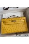 Hermes Kelly Pochette Handmade Bag In Jaune Ambre Ostrich Leather