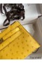 Hermes Kelly Pochette Handmade Bag In Jaune Ambre Ostrich Leather