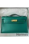 Hermes Kelly Pochette Handmade Bag In Malachite Swift Calfskin