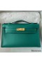 Hermes Kelly Pochette Handmade Bag In Malachite Swift Calfskin