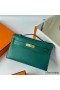Hermes Kelly Pochette Handmade Bag In Malachite Swift Calfskin