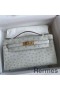 Hermes Kelly Pochette Handmade Bag In Pearl Grey Ostrich Leather