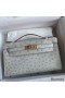 Hermes Kelly Pochette Handmade Bag In Pearl Grey Ostrich Leather