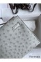 Hermes Kelly Pochette Handmade Bag In Pearl Grey Ostrich Leather