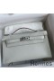 Hermes Kelly Pochette Handmade Bag In Pearl Grey Swift Calfskin