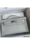 Hermes Kelly Pochette Handmade Bag In Pearl Grey Swift Calfskin