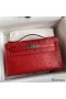 Hermes Kelly Pochette Handmade Bag In Red Ostrich Leather