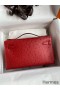 Hermes Kelly Pochette Handmade Bag In Red Ostrich Leather
