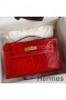 Hermes Kelly Pochette Handmade Bag In Red Shiny Alligator Leather