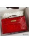 Hermes Kelly Pochette Handmade Bag In Red Shiny Alligator Leather