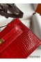 Hermes Kelly Pochette Handmade Bag In Red Shiny Alligator Leather