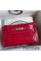 Hermes Kelly Pochette Handmade Bag In Rose Extreme Shiny Alligator Leather