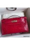 Hermes Kelly Pochette Handmade Bag In Rose Extreme Shiny Alligator Leather