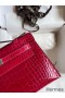 Hermes Kelly Pochette Handmade Bag In Rose Extreme Shiny Alligator Leather