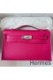 Hermes Kelly Pochette Handmade Bag In Rose Mexico Chevre Mysore Leather
