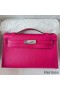 Hermes Kelly Pochette Handmade Bag In Rose Mexico Chevre Mysore Leather