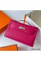Hermes Kelly Pochette Handmade Bag In Rose Mexico Chevre Mysore Leather