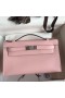 Hermes Kelly Pochette Handmade Bag In Rose Sakura Swift Calfskin