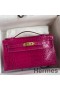 Hermes Kelly Pochette Handmade Bag In Rose Scheherazade Shiny Alligator Leather