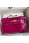 Hermes Kelly Pochette Handmade Bag In Rose Scheherazade Shiny Alligator Leather