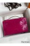 Hermes Kelly Pochette Handmade Bag In Rose Scheherazade Shiny Alligator Leather