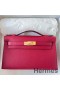 Hermes Kelly Pochette Handmade Bag In Rouge Grenat Epsom Calfskin