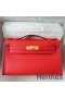 Hermes Kelly Pochette Handmade Bag In Rouge Piment Epsom Calfskin