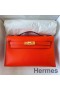 Hermes Kelly Pochette Handmade Bag In Rouge Piment Swift Calfskin