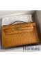 Hermes Kelly Pochette Handmade Bag In Sesame Ostrich Leather