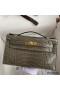 Hermes Kelly Pochette Handmade Bag In Taupe Shiny Alligator Leather