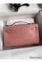 Hermes Kelly Pochette Handmade Bag In Terre Cuite Ostrich Leather