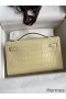 Hermes Kelly Pochette Handmade Bag In Vanille Matte Alligator Leather