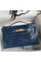 Hermes Kelly Pochette Handmade Bag In Vert Bosphore Shiny Alligator Leather