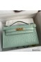 Hermes Kelly Pochette Handmade Bag In Vert D'eau Matte Alligator Leather