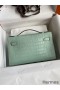 Hermes Kelly Pochette Handmade Bag In Vert D'eau Matte Alligator Leather