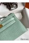 Hermes Kelly Pochette Handmade Bag In Vert D'eau Matte Alligator Leather