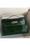 Hermes Kelly Pochette Handmade Bag In Vert Fonce Shiny Alligator Leather
