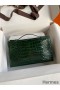 Hermes Kelly Pochette Handmade Bag In Vert Fonce Shiny Alligator Leather