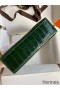 Hermes Kelly Pochette Handmade Bag In Vert Fonce Shiny Alligator Leather