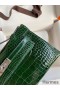 Hermes Kelly Pochette Handmade Bag In Vert Fonce Shiny Alligator Leather