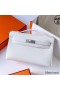 Hermes Kelly Pochette Handmade Bag In White Swift Calfskin