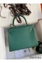 Hermes Kelly Retourne 25 Handmade Bag In Blue Paon Clemence Leather