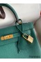 Hermes Kelly Retourne 25 Handmade Bag In Blue Paon Clemence Leather