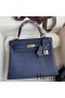 Hermes Kelly Retourne 25 Handmade Bag In Blue Saphir Clemence Leather