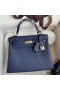 Hermes Kelly Retourne 25 Handmade Bag In Blue Saphir Clemence Leather
