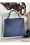 Hermes Kelly Retourne 25 Handmade Bag In Blue Saphir Clemence Leather